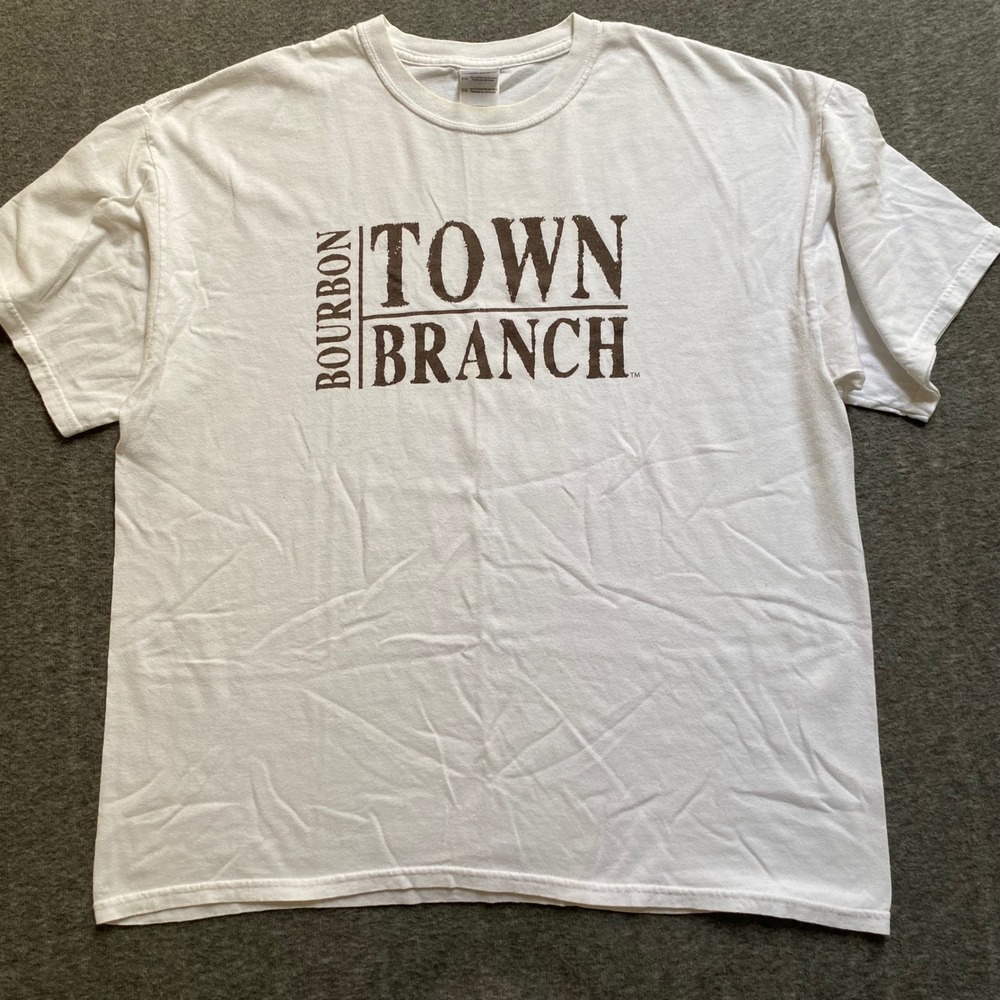 THRASHED Town Branch Bourbon T-Shirt Mens XL White Gildan Cotton Distillery Tee - Picture 1 of 9